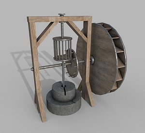 3D Medieval Wooden Grinding Water Mill