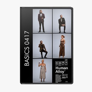 Basics0417 - A set containing 5 models of male and female adults standing in formal attire in restau model