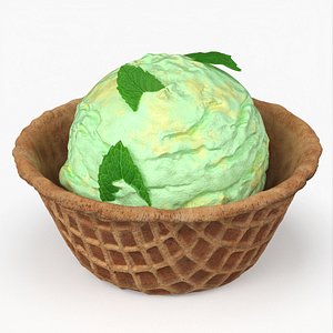 3D Waffle Bowl with Mint Ice Cream model