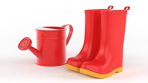 3D Rubber Boots with Watering Can model