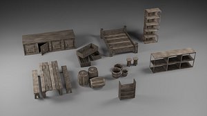 3D Wooden Props Old Full Package