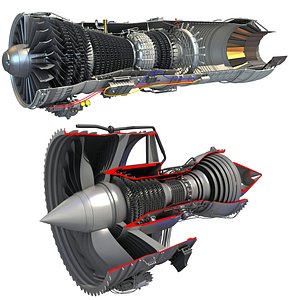 3D model sectioned turbojet turbofan engine