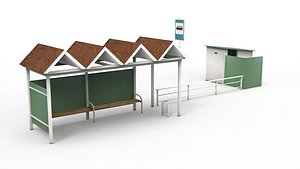 3D Roadside bus stop with toilet model
