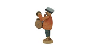 wooden figure of a musician with a timpani 3D