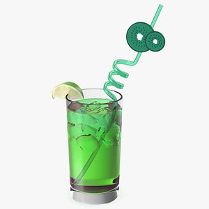 Cocktail with Fruit Plastic Straw 3D model