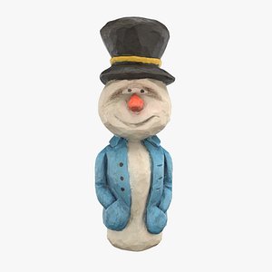 Carved Wooden Snowman Ornament