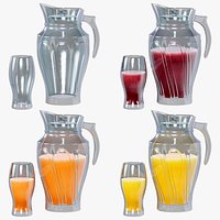 Realistic Glass Pitcher and Drinking Glass Set with Liquid Juice PBR 2K Game Ready