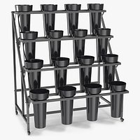 Rolling Floral Display Rack with Cone Pots Black