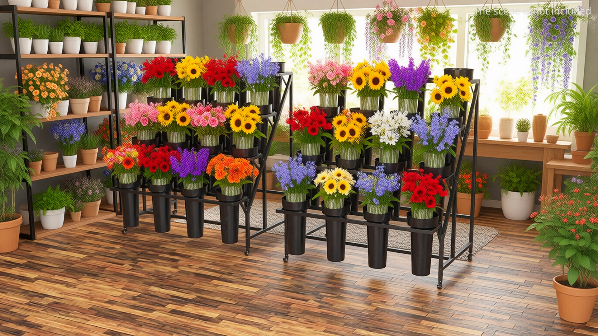 Rolling Floral Display Rack With Cone Pots Black 3D - TurboSquid 2493042