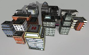 3d grunge city building pack model
