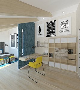 Spacious living room with a bedroom on the attic