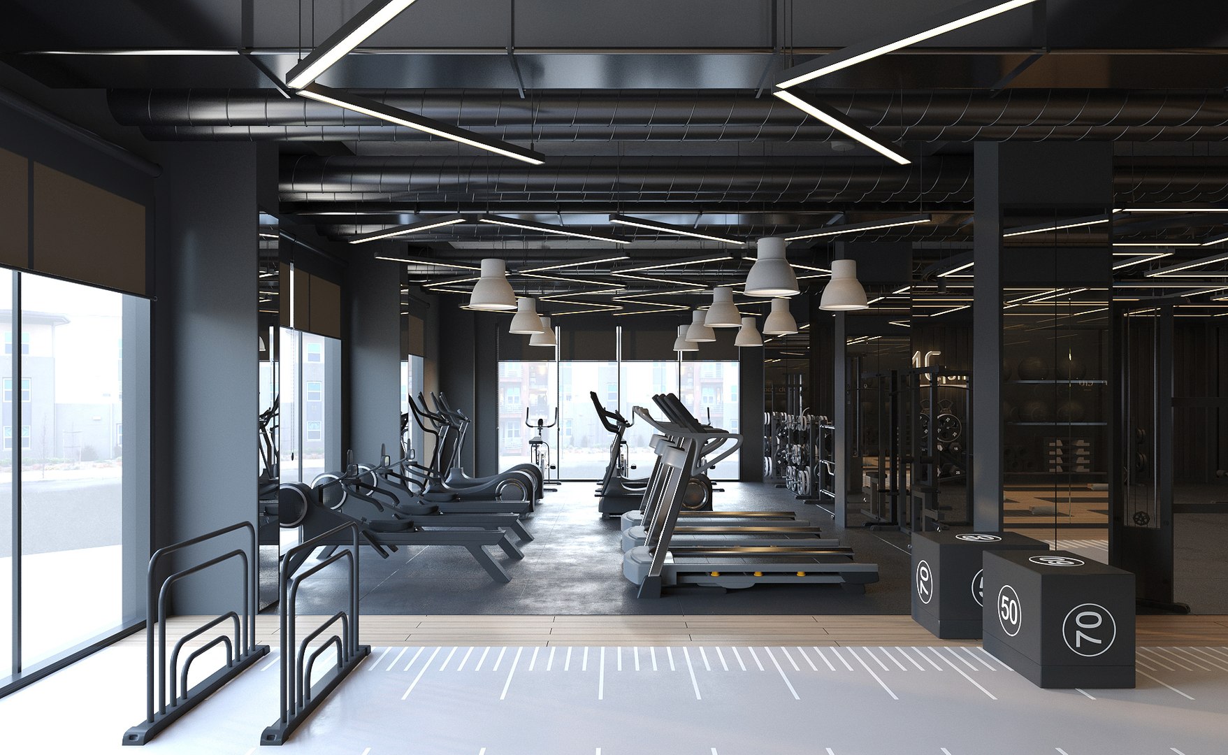 Modern Fitness Gym Interior 3D Model - TurboSquid 2364988