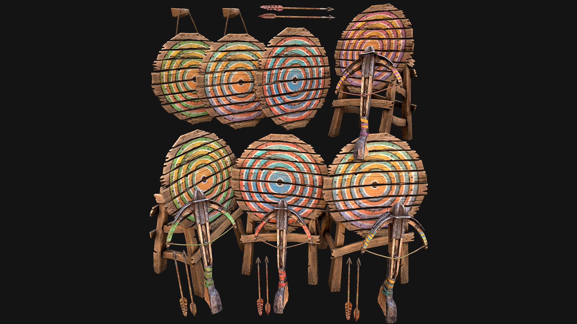 Medieval Target and Crossbow Shooting Range Set 3D model https://p.turbosquid.com/ts-thumb/RO/4aIrTH/F5/aaawoodentargetcrossbow4/png/1762691086/1920x1080/fit_q87/9e666d6e38daa43e5d904c73b9e06a74cd1d46e6/aaawoodentargetcrossbow4.jpg