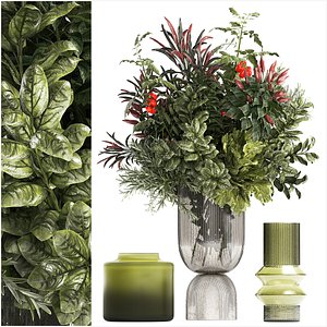 Bouquet of kitchen herbs and vegetables vase tomato pepper rosemary 3D