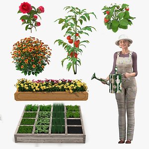 Rigged Gardening Lady with Plants Collection
