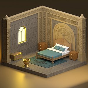 Nordic medieval isometric bedroom model