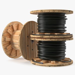 3D Stack of Wooden Cable Reels