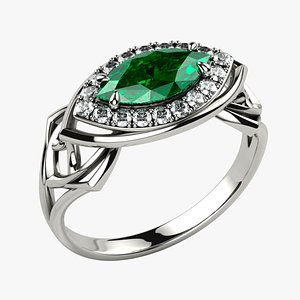 3D Emerald Marquise Gold Ring