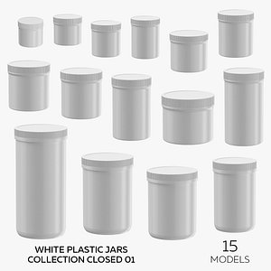 3D White Plastic Jars Collection Closed 01 - 15 models model
