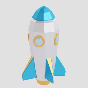 Cartoon slim rocket with four wings 3D model