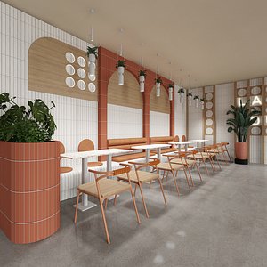 3D Modern Hamburger Restaurant Fast Food Restaurant Single Pendant Light Banquette Seating Diner Booth model