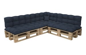 Corner sofa with pallets and quilted pillows - pallet furniture