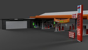 3D model Low Poly Gas Station Model