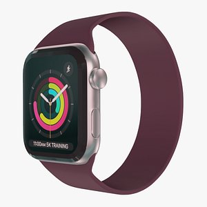 3D Apple Watc 3 - Silver Aluminium Case with  Dark Cherry Solo Loop