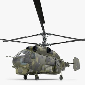 Camo Twin Rotor Military Helicopter with Interior 3D