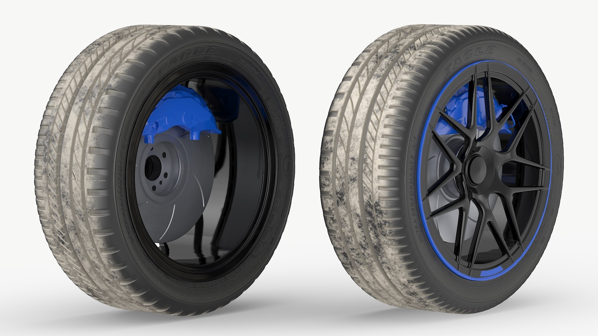 3D Black Alloy Wheel With Blue Caliper - TurboSquid 2389882