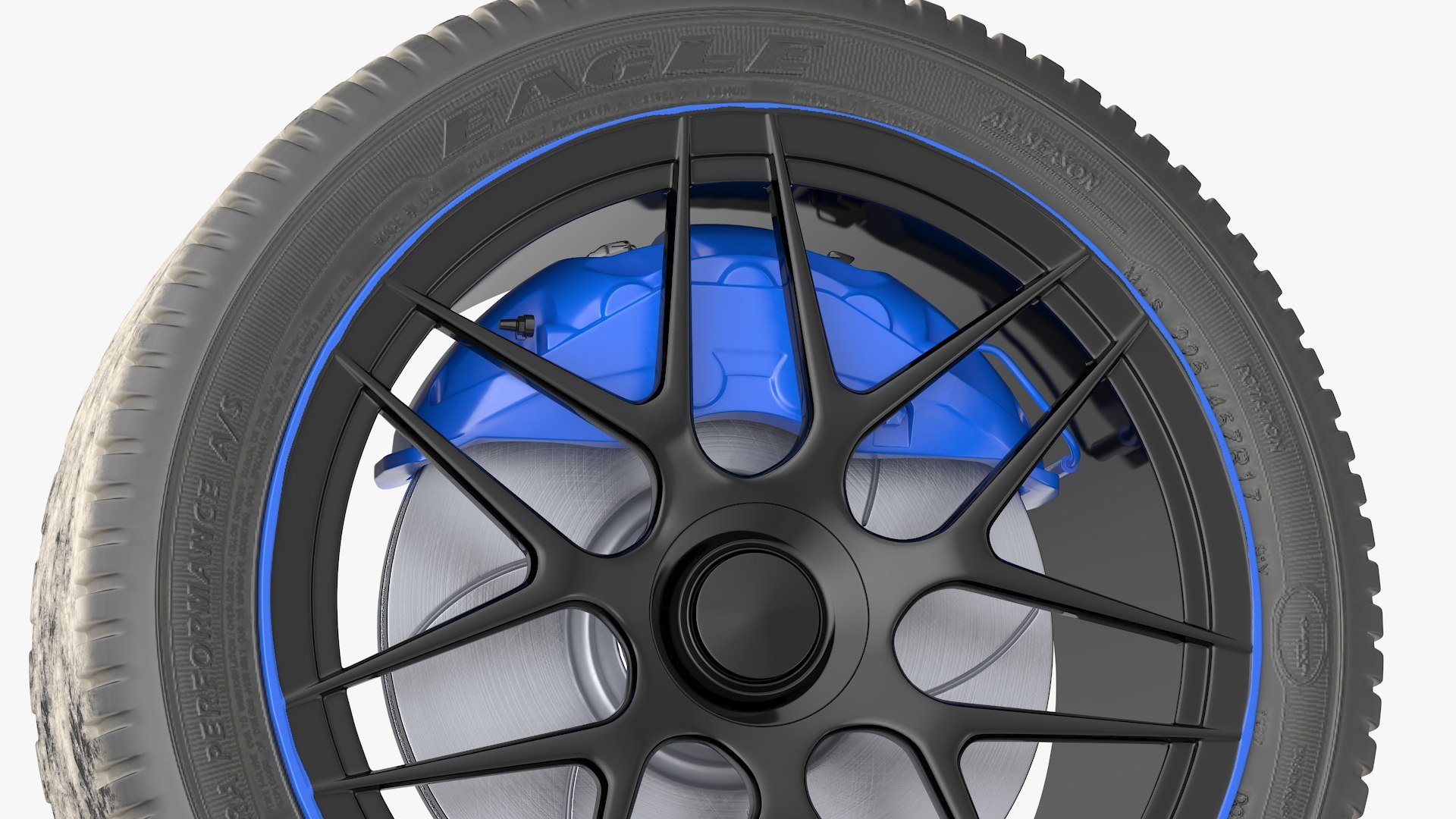 3D Black Alloy Wheel With Blue Caliper - TurboSquid 2389882