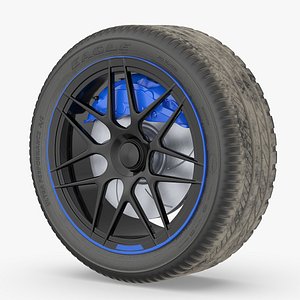 3D Black Alloy Wheel with Blue Caliper