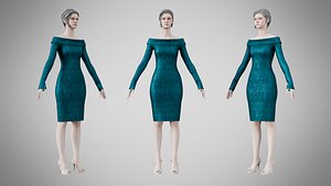 3D model Dress 11 Teal Velvet With Design