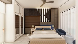 Cozy Modern Bedroom with Stylish Accents and Comfortable Furnishings - 3D Rendering 3D model