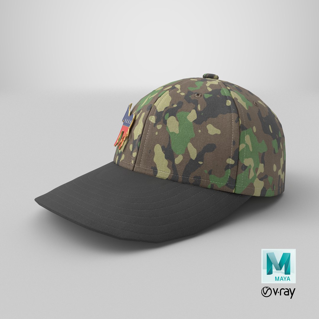 Camouflage Baseball Cap with Democratic Icon 3D model https://p.turbosquid.com/ts-thumb/RQ/WuqhOU/nC/stemcell_maya_vray_render/png/1735667132/1920x1080/fit_q87/bce254b15b33cfb64af078d464c12c79d7984bf6/stemcell_maya_vray_render.jpg