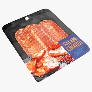 3D Salami Chorizo slices with packaging model