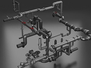 3D water pipes industrial valves