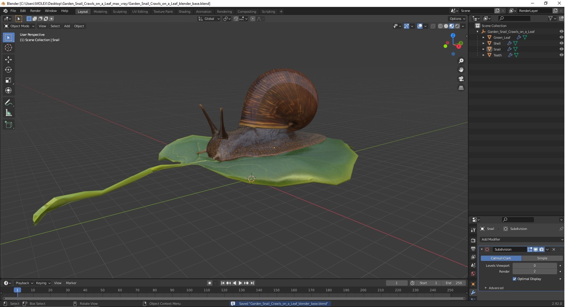 3D Garden Snail Crawls on a Leaf https://p.turbosquid.com/ts-thumb/RS/MZVng0/Dn/gardensnailcrawlsonaleaf3dsmodel036/jpg/1707031142/1920x1080/fit_q87/7063eda109ea9a94f187e1cb48a4a8778ab80ade/gardensnailcrawlsonaleaf3dsmodel036.jpg