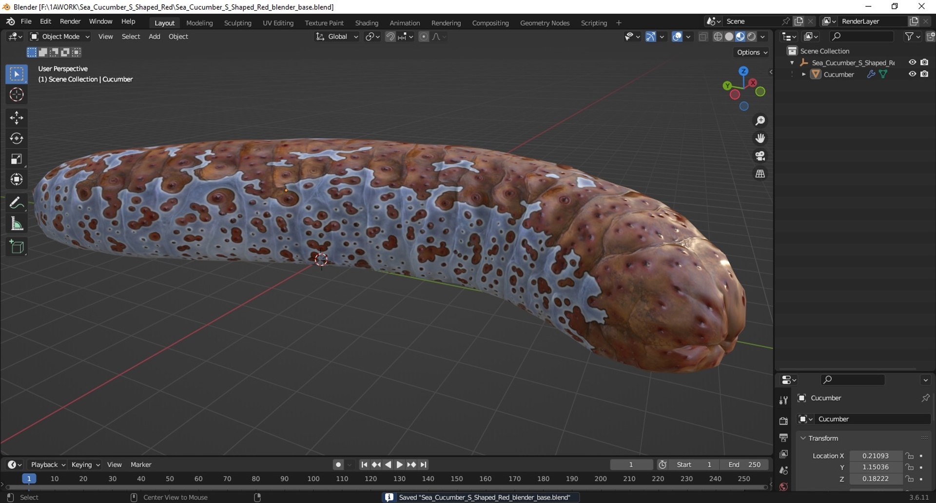 3D Sea Cucumber S Shaped Red model https://p.turbosquid.com/ts-thumb/RS/TsCFLc/eq/sea_cucumber_s_shaped_red_1001/jpg/1730664763/1920x1080/fit_q87/5a2b561a7cbe7f5ba569ff655bd5814ff58f88e2/sea_cucumber_s_shaped_red_1001.jpg