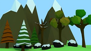 3d trees rocks mountains model