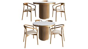 Isaure round metal table and Korento wooden armchair 3D