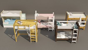 5 item bunk bed design collection. 3D model