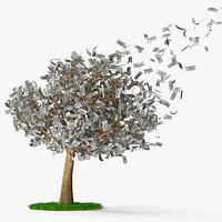 Money Tree with Dollar Bills Blown in the Wind