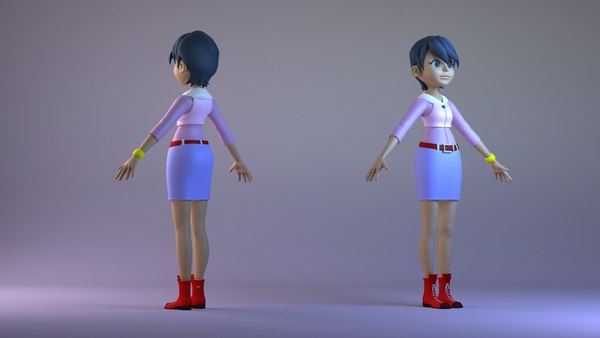 3D Animated Characters female students workers little girl passers by