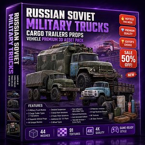 3D Russian Military Trucks Cargo Trailers 3D Pack