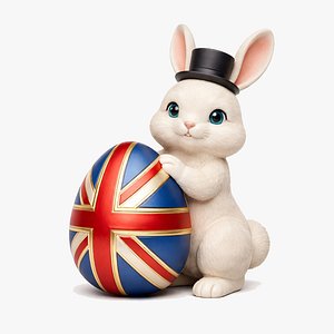 Easter bunny figurine with a bold Union Jack egg design