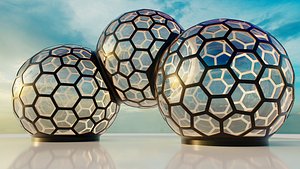 3D Sci-Fi 3 fused glass hexagon sci fi spherical domes model