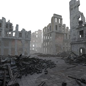3d model of town destroyed bombing