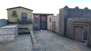 3D Old Town Low Poly Buildings and Game Assets
