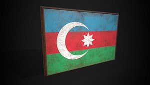 3D model Old Picture Frame With Azerbaijan Flag - Game Ready Low-poly 3D model